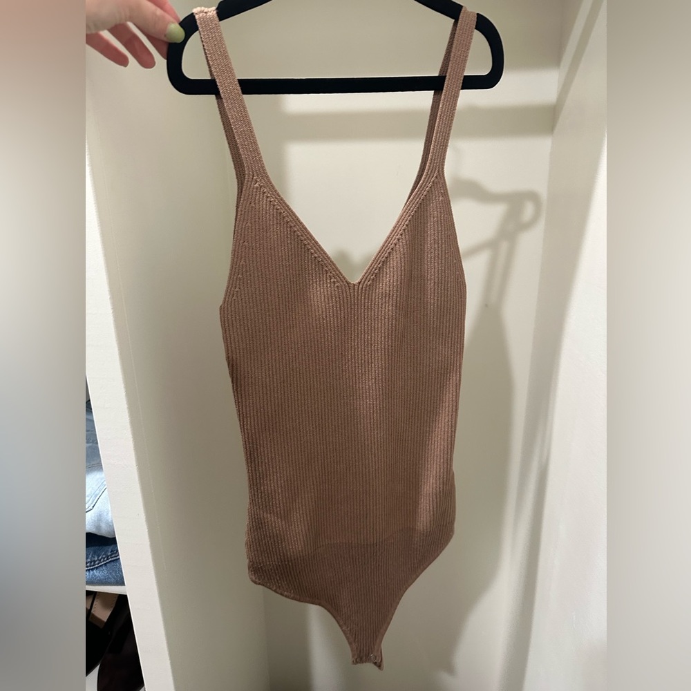 Brown Knit Ribbed Bodysuit Size S